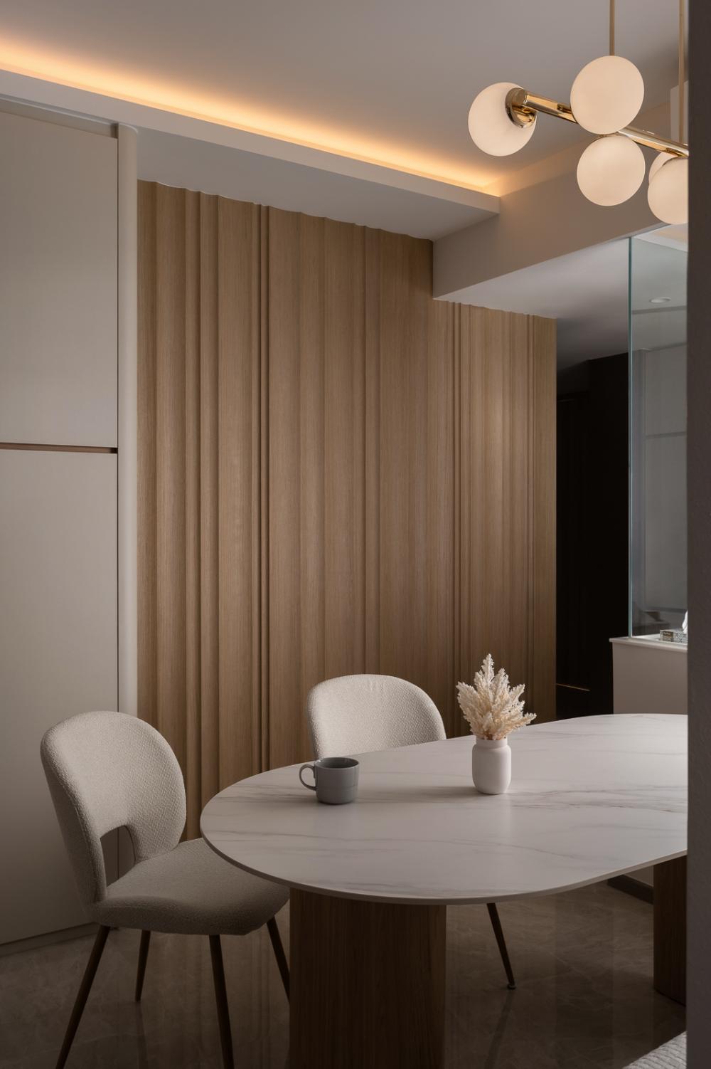 Scandinavian Dining Room with Downlights and Dining Table
