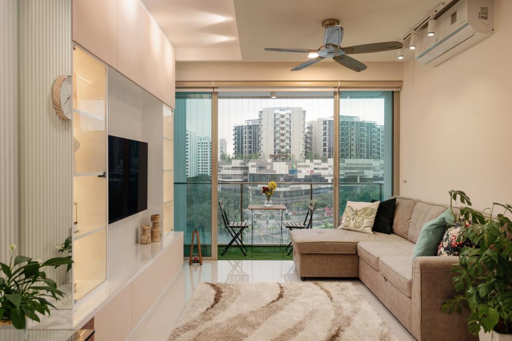 Contemporary Living Room with Feature Wall and Cove Lighting