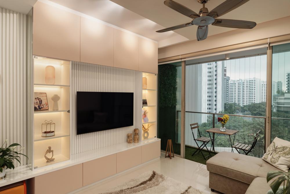 Contemporary Living Room with TV Console and Feature Wall