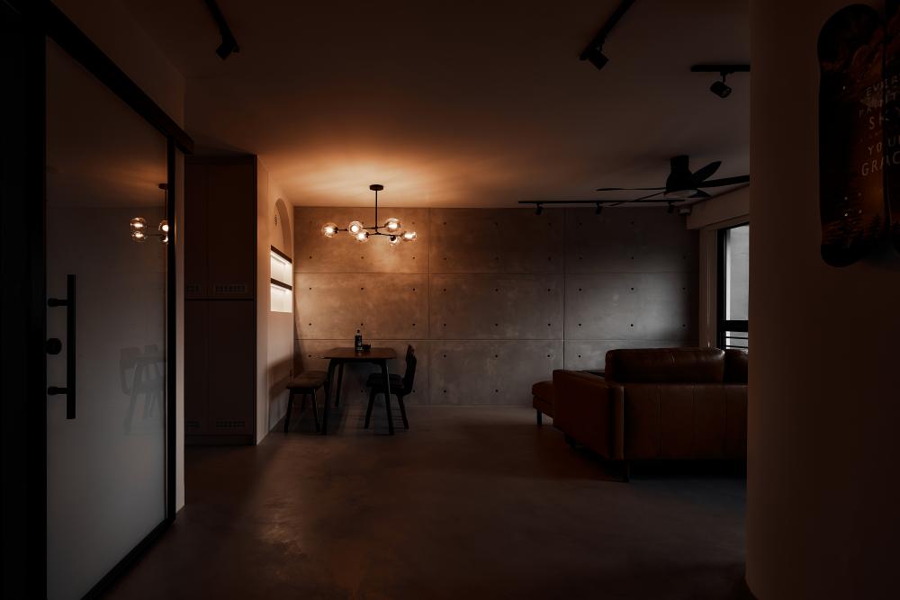 Industrial Living Room with Sofa and Lighting
