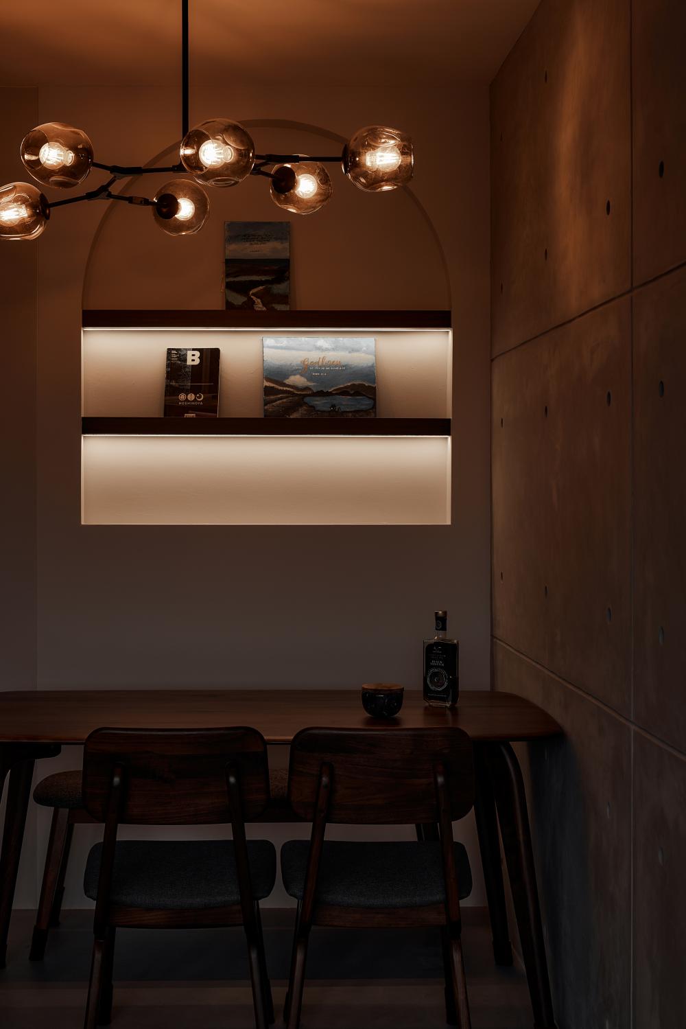 Industrial Dining Room with Ceiling Light and Dining Table