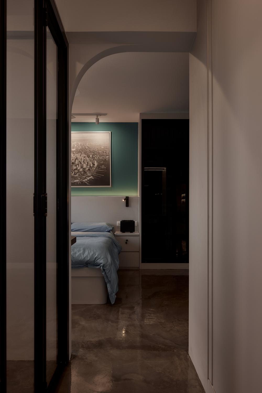 Industrial Bedroom with Wardrobe and Downlights