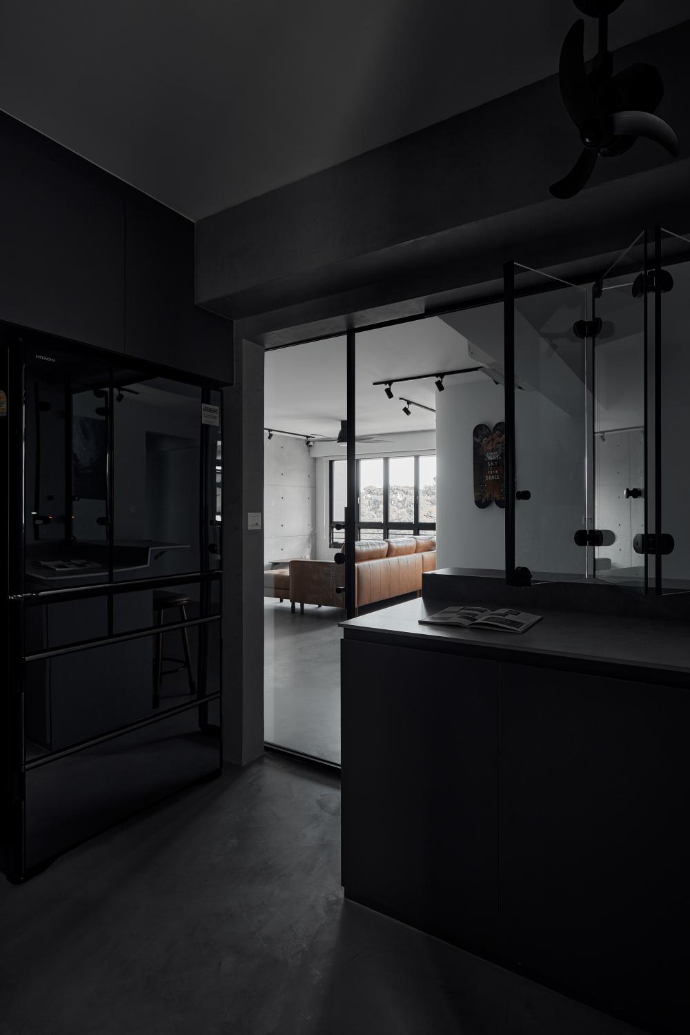 Industrial Kitchen with Countertop and Cement Floor