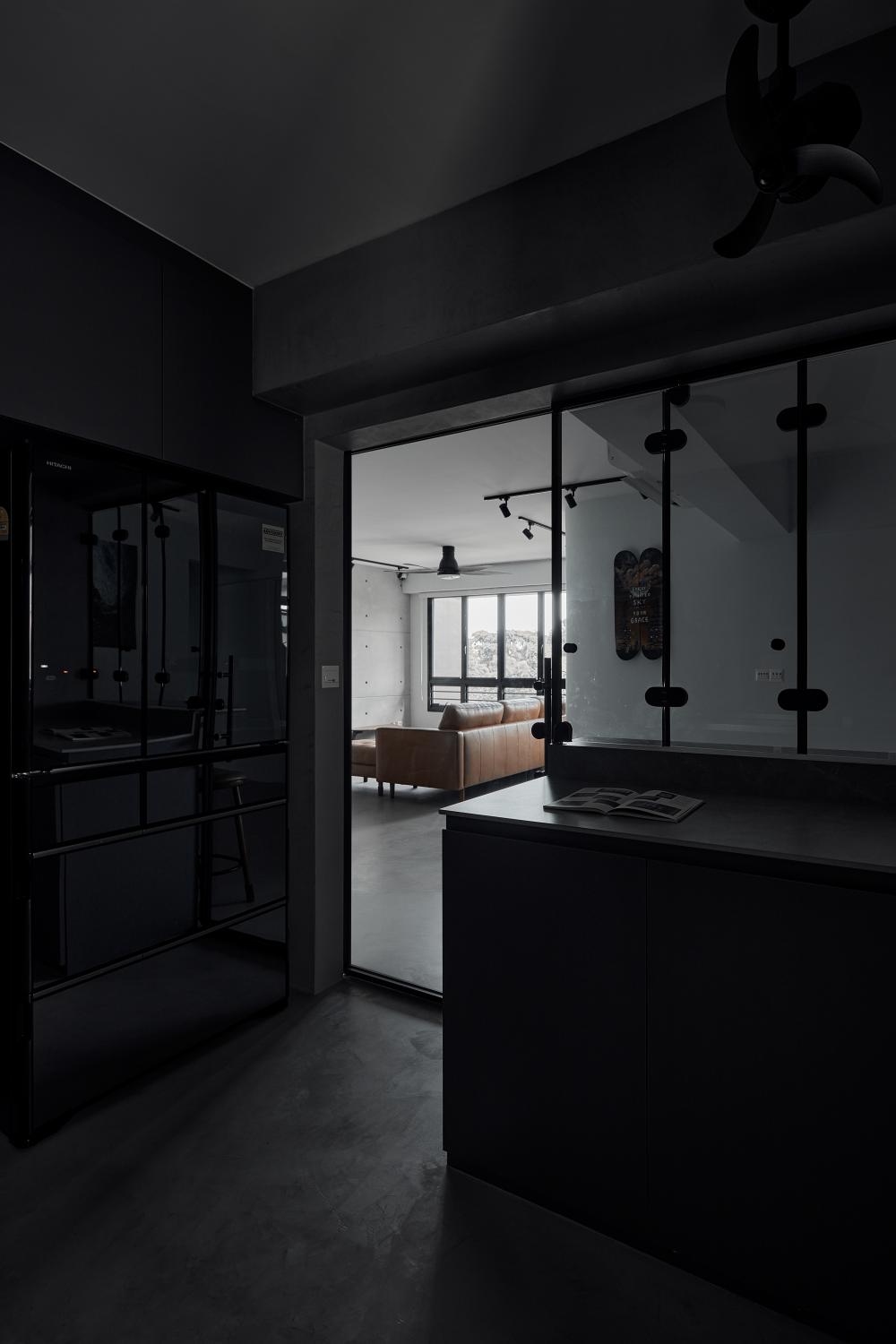 Industrial Kitchen with Kitchen Window and Kitchen Island
