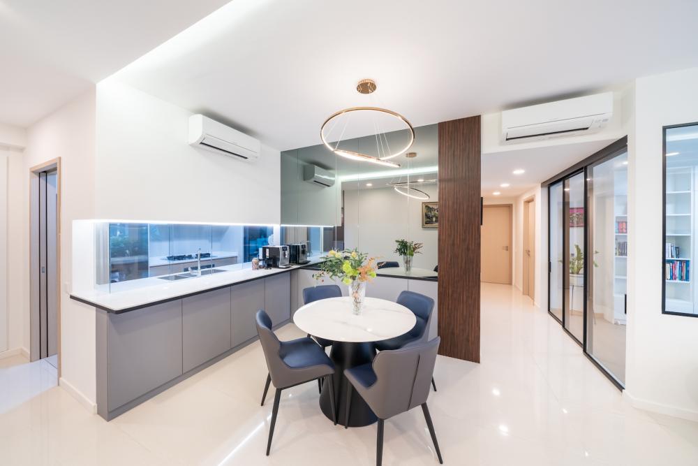 Modern Dining Room with Drop Light and Cove Lighting