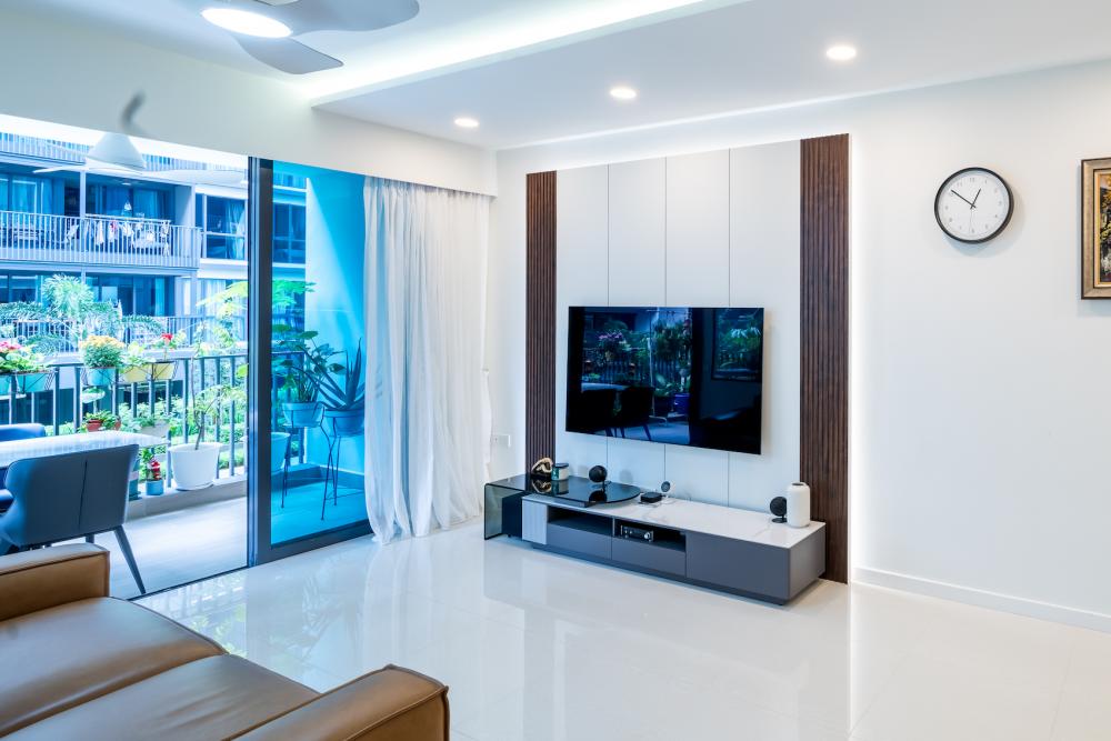 Modern Living Room with TV Console and Feature Wall