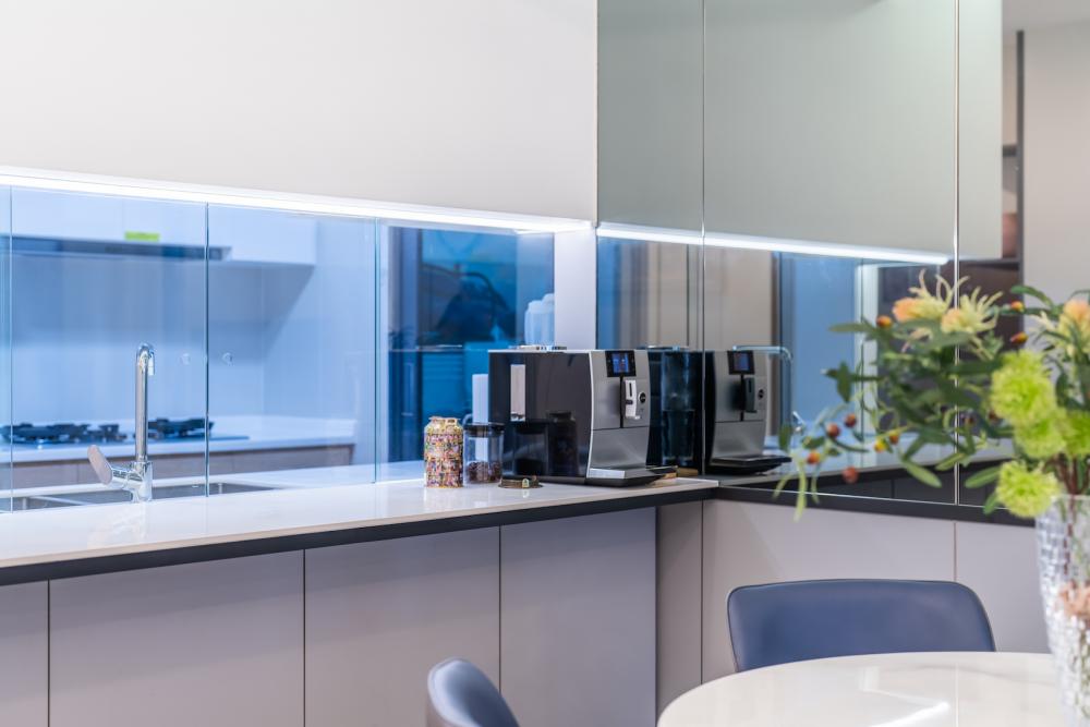 Modern Pantry with Kitchen Island and Tableware