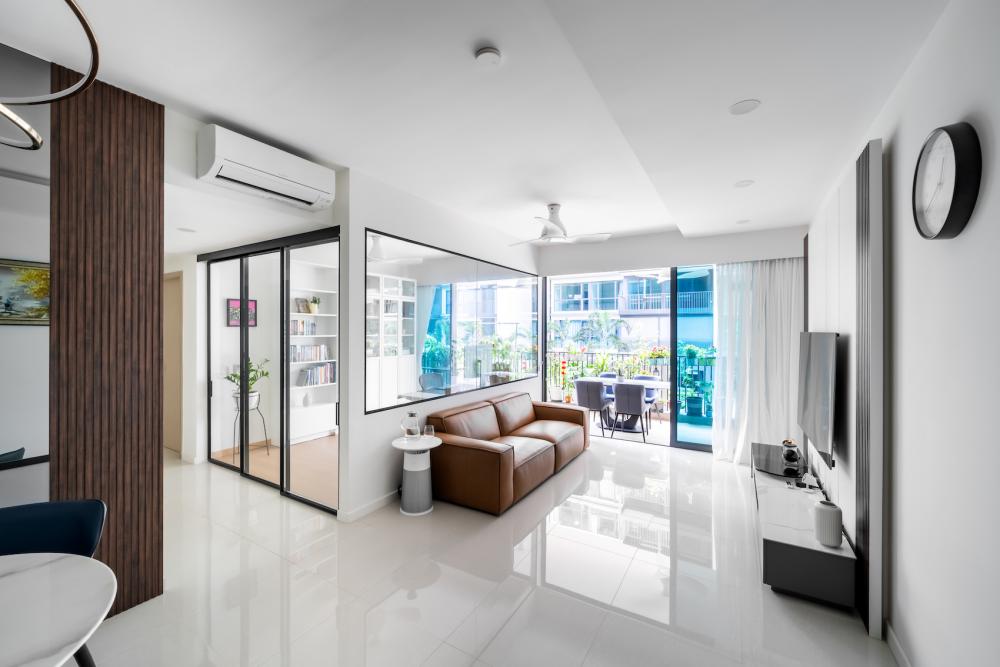 Modern Living Room with TV Console and Ceiling Light