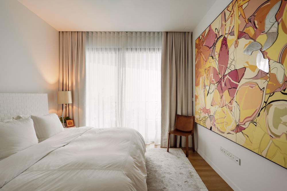 Contemporary Bedroom with Built-in Bed and Bedside Table