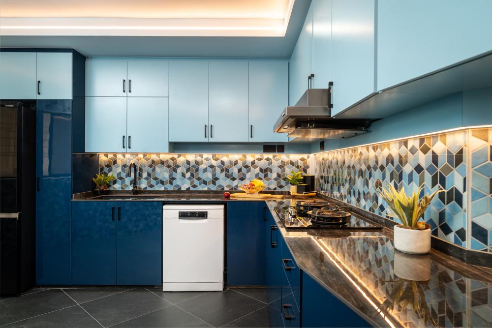 Country Kitchen with Countertop and Homogeneous Tiles
