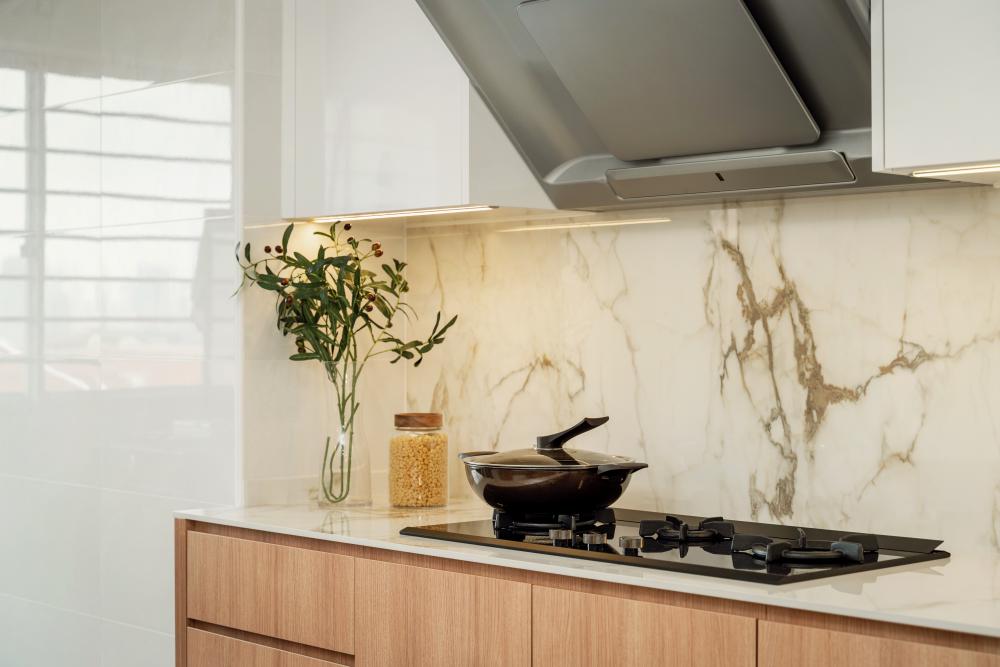 Scandinavian Kitchen with Countertop and Kitchen Window