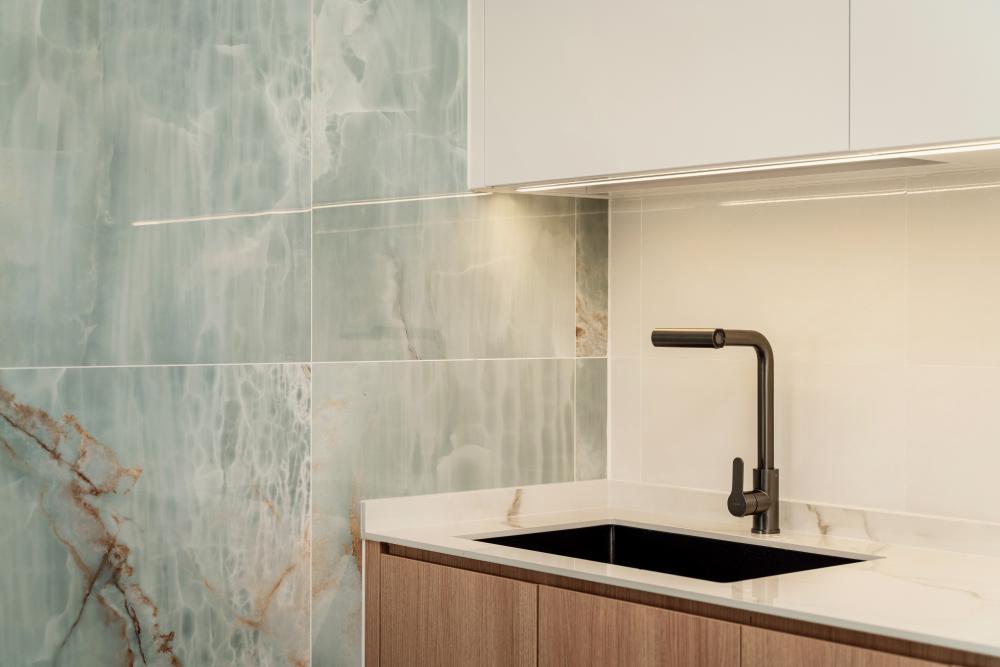 Scandinavian Kitchen with Breakfast Counter and Tiles