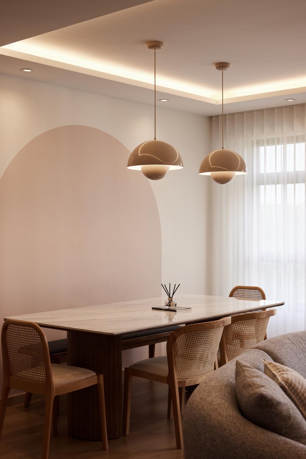 Modern Dining Room with Drop Light and Dining Table