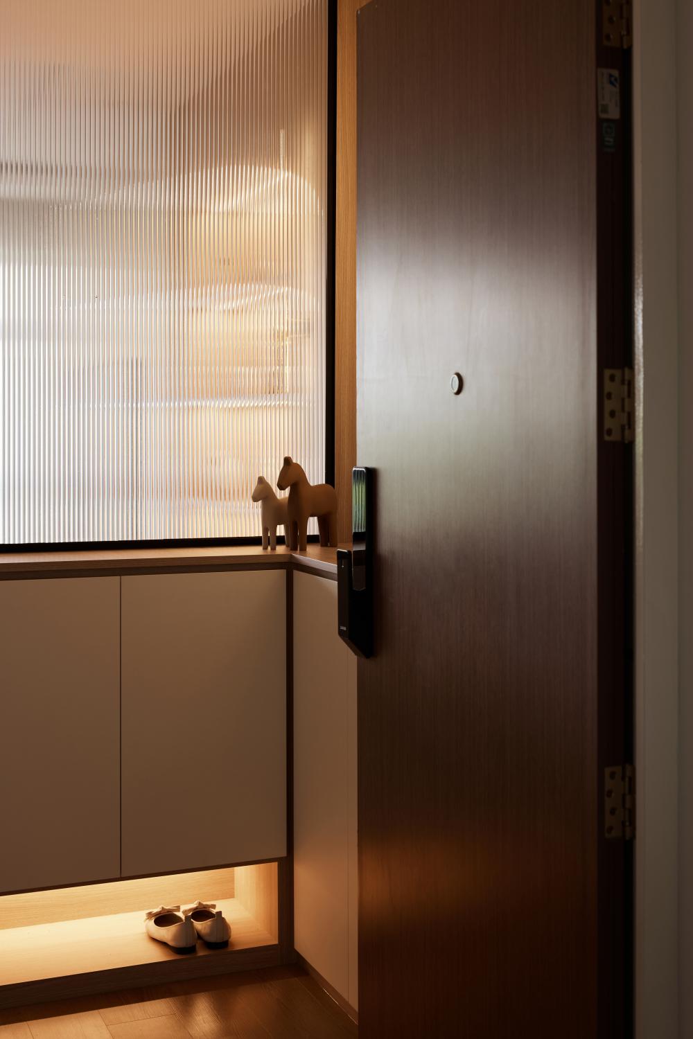 Modern Entryway with Small Storage and Stools