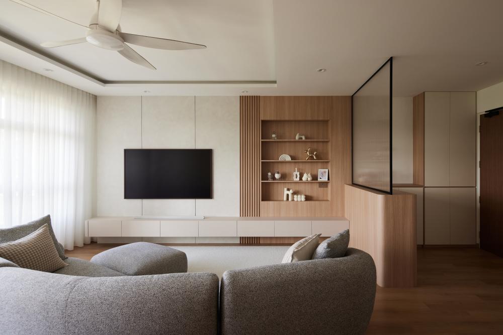 Modern Living Room with Wood Flooring and TV Console