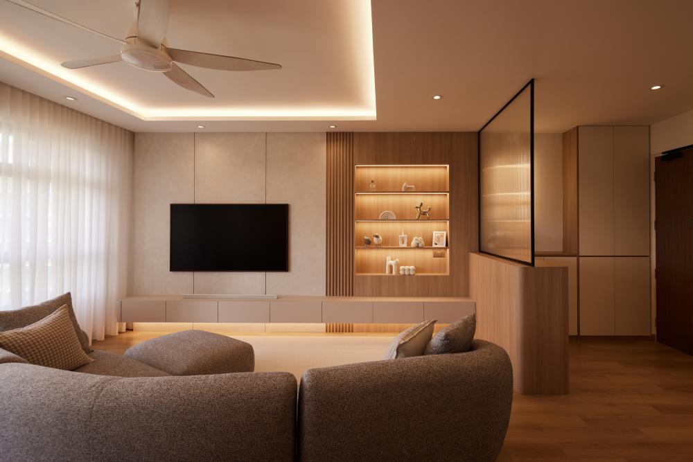 Modern Living Room with TV Console and Feature Wall