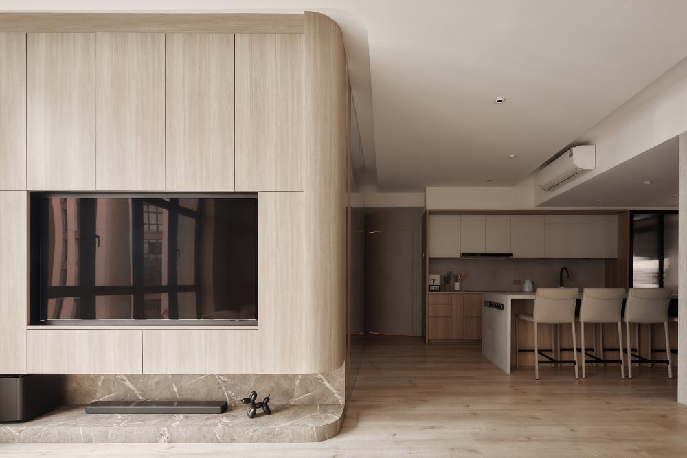Modern Living Room with Wood Flooring and TV Console