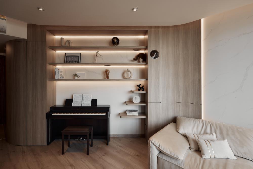 Modern Living Room with Wood Flooring and Feature Wall