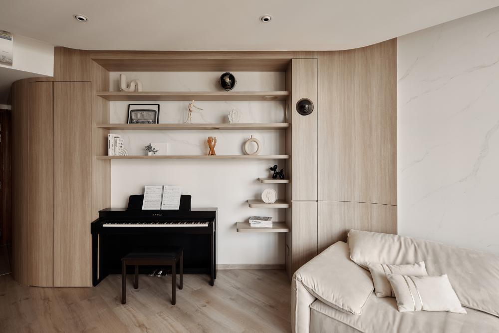 Modern Living Room with Wood Flooring and Feature Wall