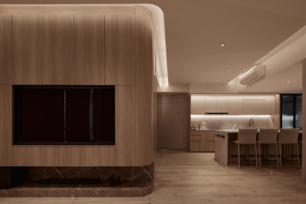 Modern Living Room with Wood Flooring and TV Console