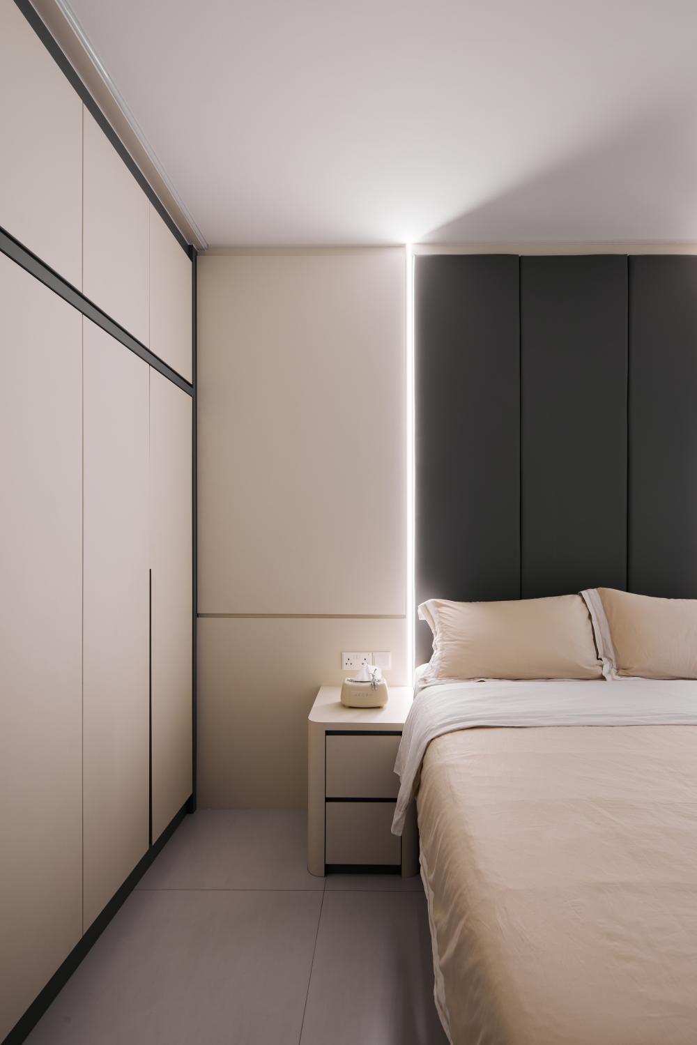 Modern Bedroom with Platform Bed and Wardrobe