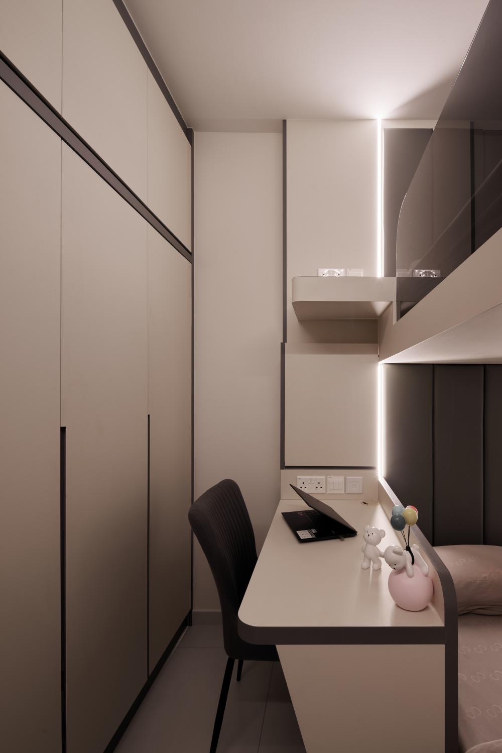 Modern Bedroom with Platform Bed and Wardrobe