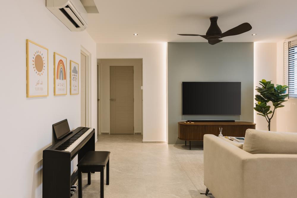 Scandinavian Living Room with TV Console and Carpet