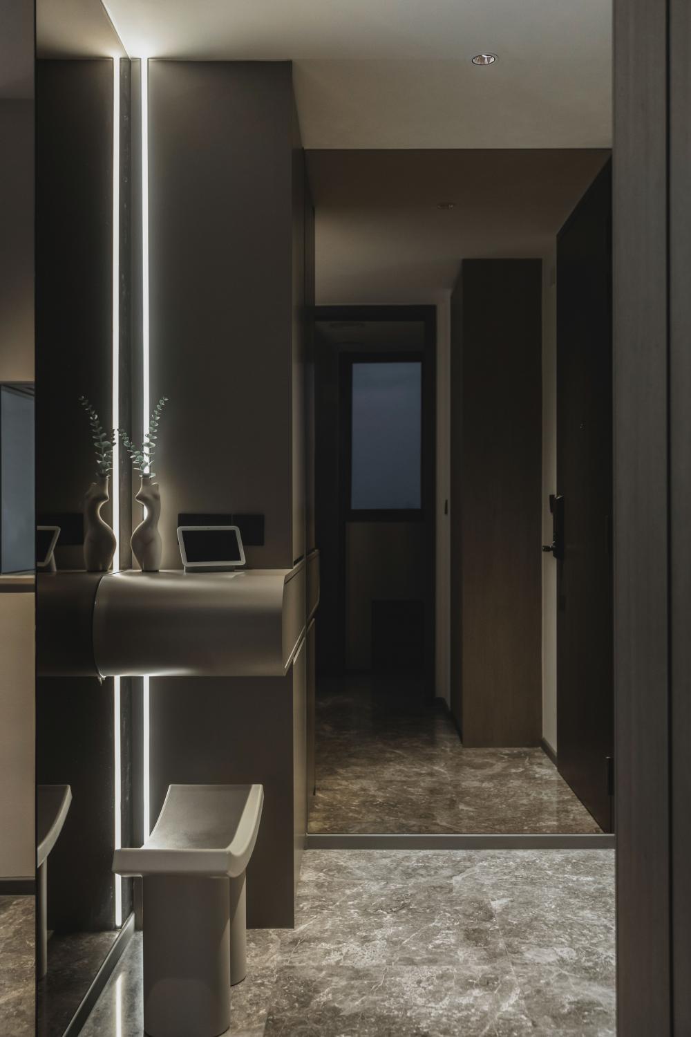 Modern Entryway with Mirror and Seating Bench