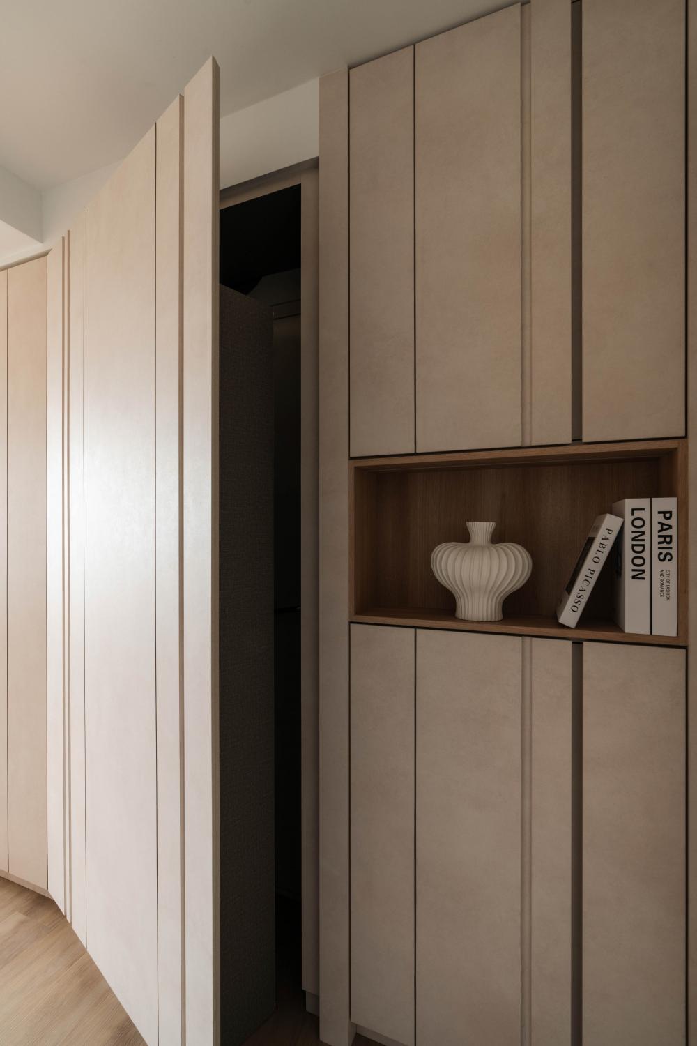 Scandinavian Entryway with Shoe Rack and Storage Cabinets