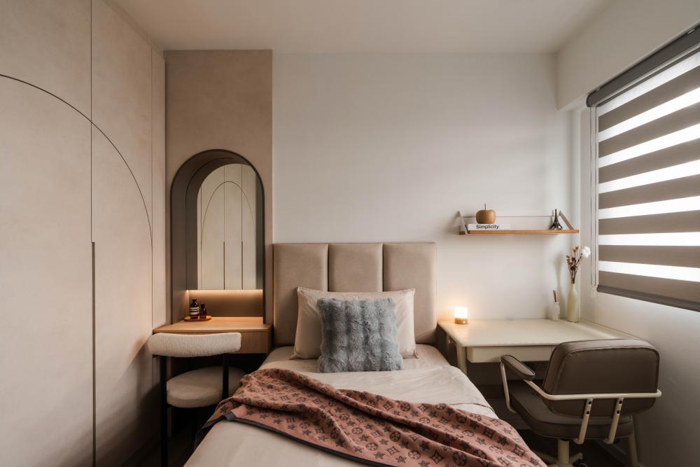 Scandinavian Bedroom with Wardrobe and Vanity Counter