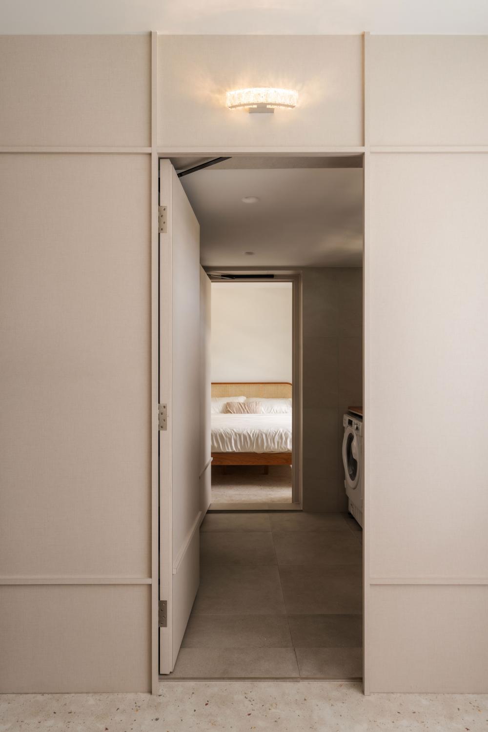 Asian Bedroom with Homogeneous Tiles and Bed