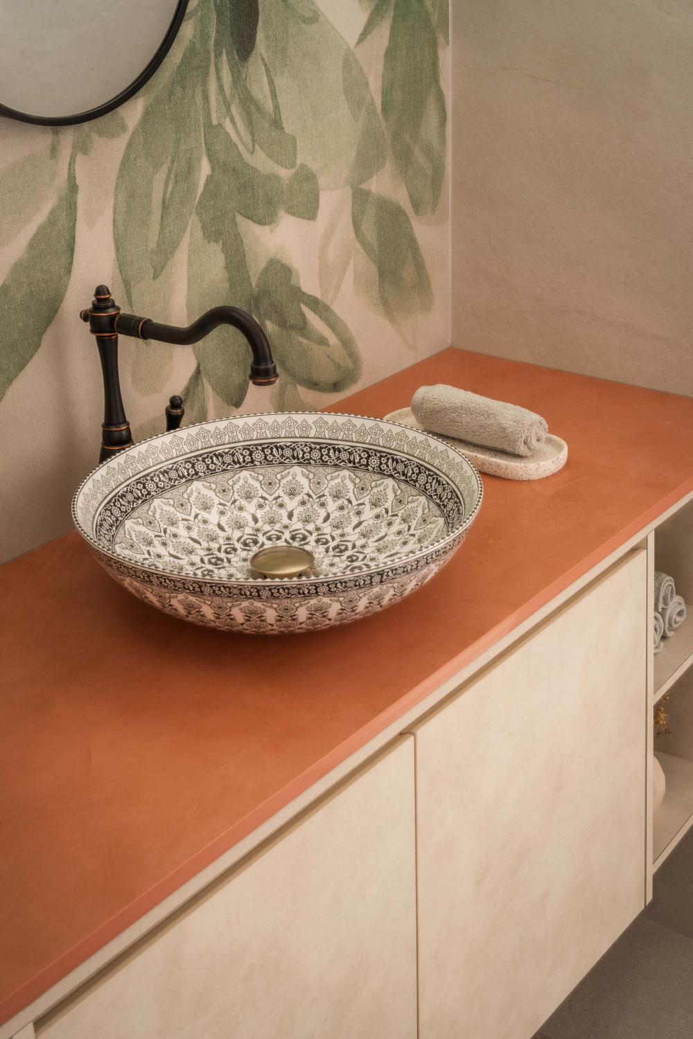 Asian Bathroom with Countertop and Small Storage