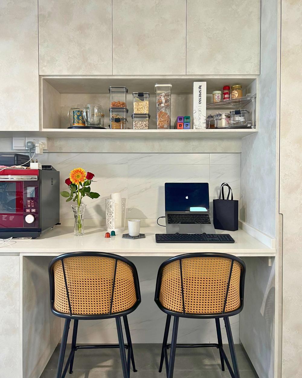 Scandinavian Kitchen with Countertop and Homogeneous Tiles