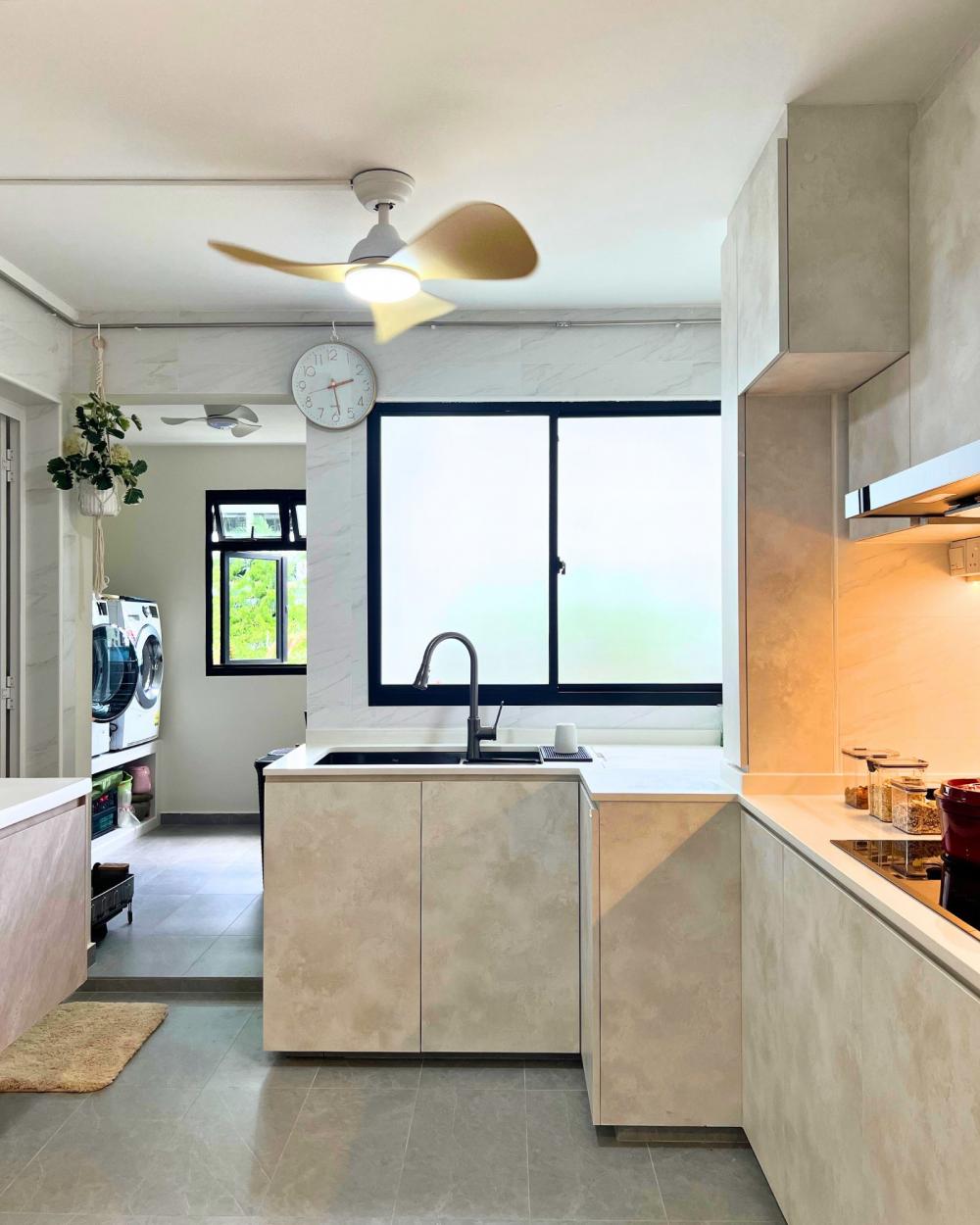 Scandinavian Kitchen with Countertop and Homogeneous Tiles