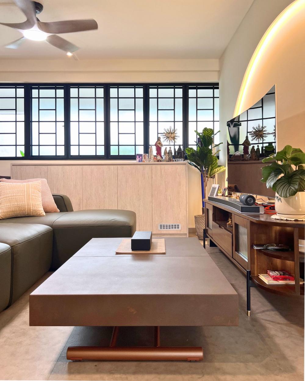 Scandinavian Living Room with TV Console and Feature Wall