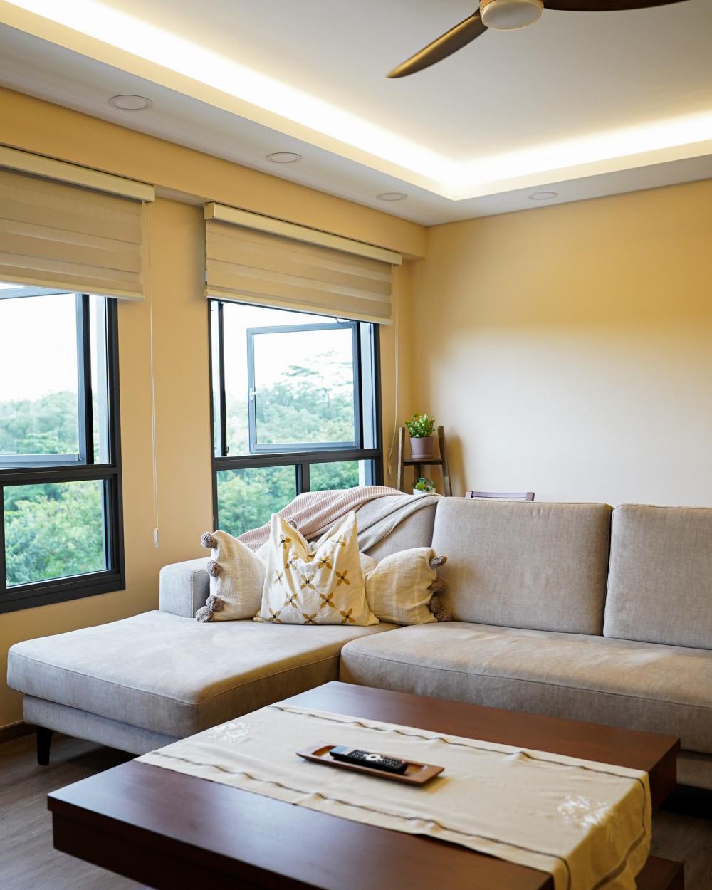 Minimalist Living Room with Vinyl Flooring and Ceiling Light