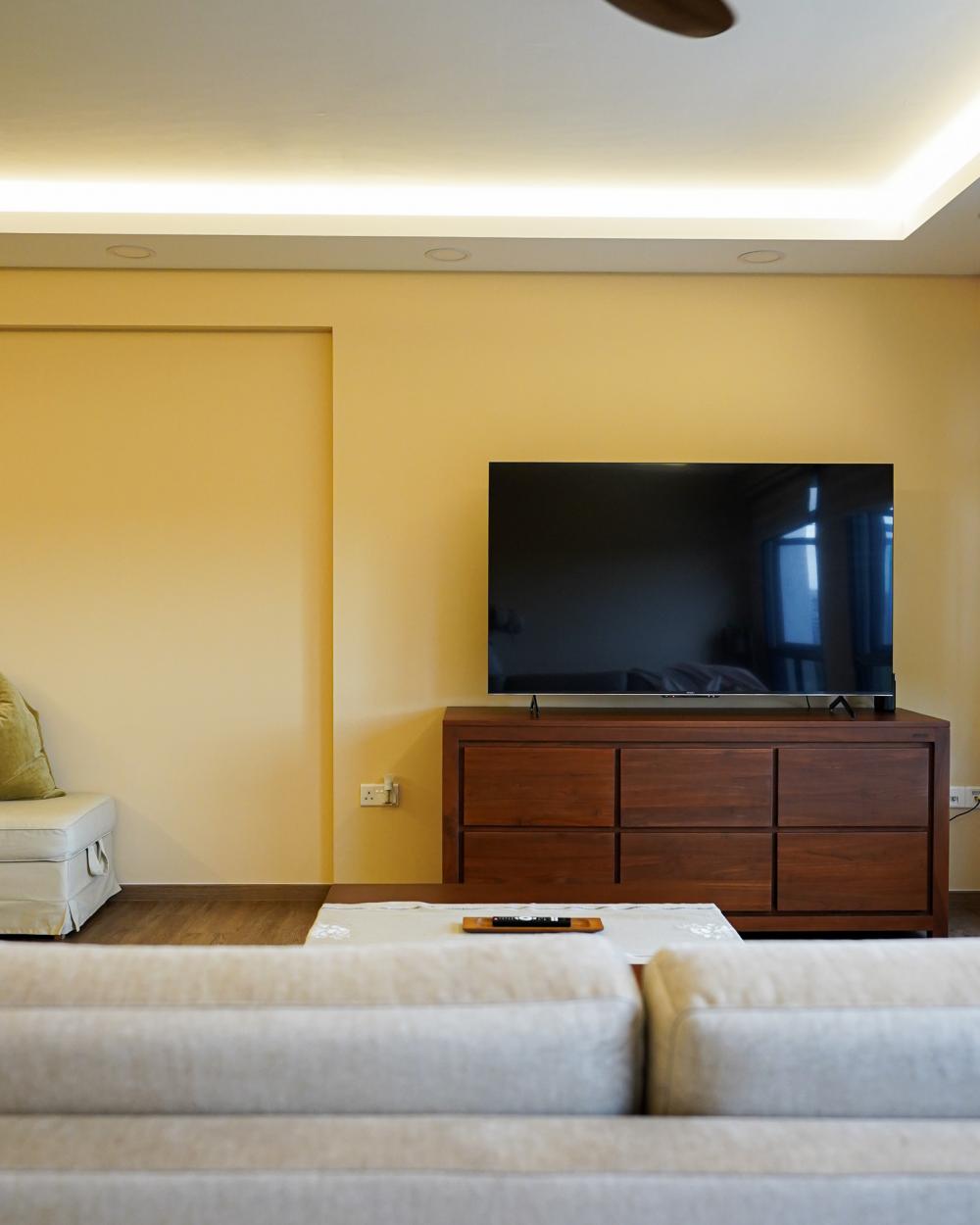 Minimalist Living Room with Vinyl Flooring and TV Console