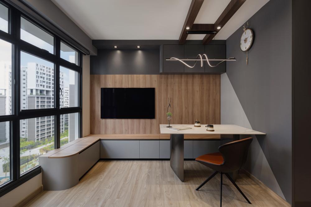 Modern Living Room with Wood Flooring and TV Console