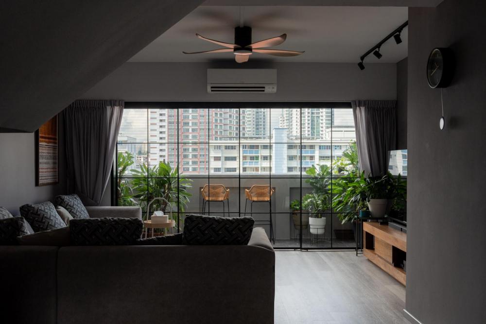 Industrial Living Room with Vinyl Flooring and TV Console