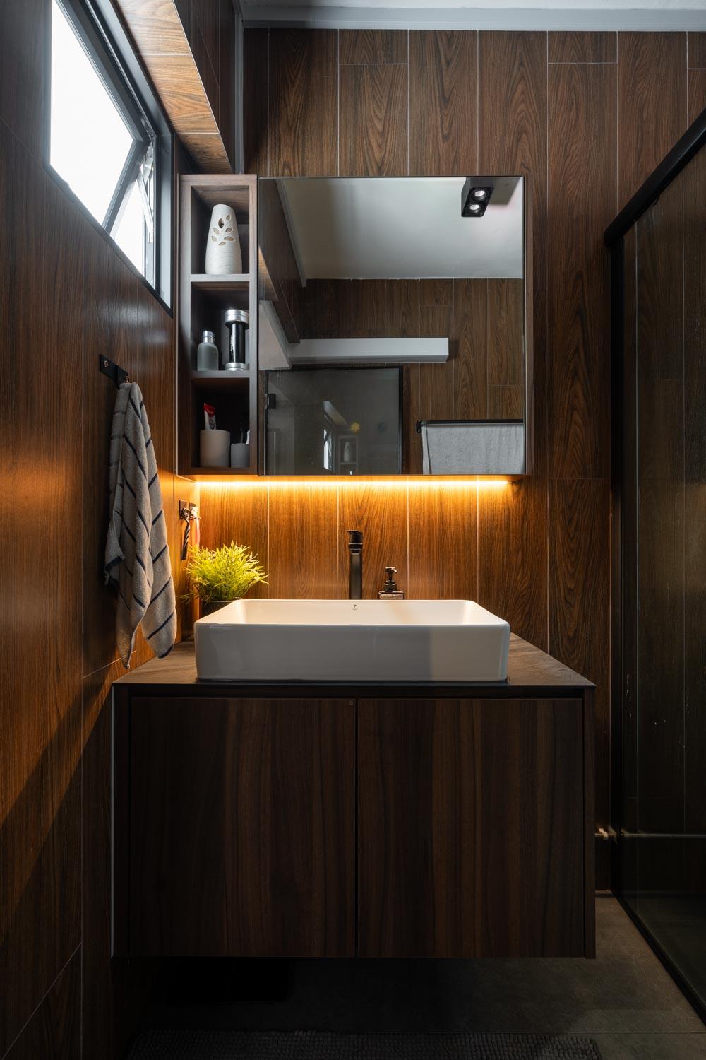 Industrial Bathroom with Mirror and Bathroom Storage