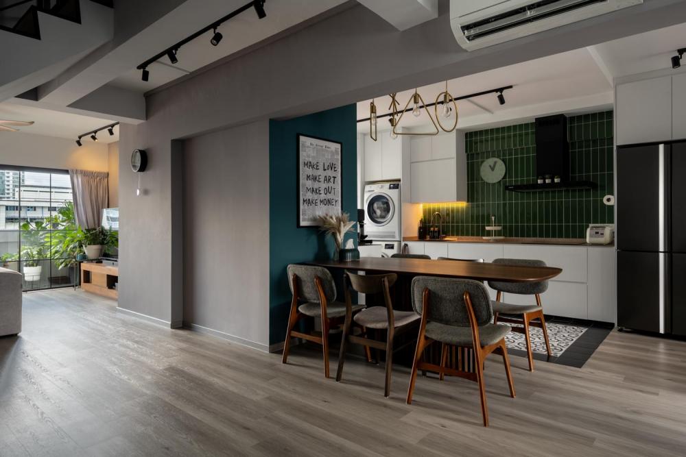 Industrial Kitchen with Vinyl Flooring and Kitchen Window