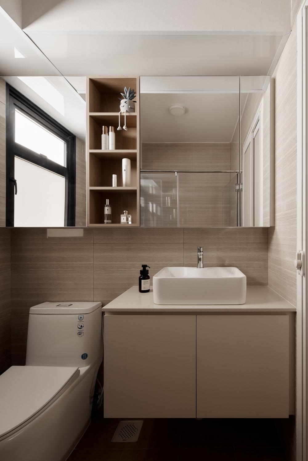 Scandinavian Bathroom with Countertop and Mirror