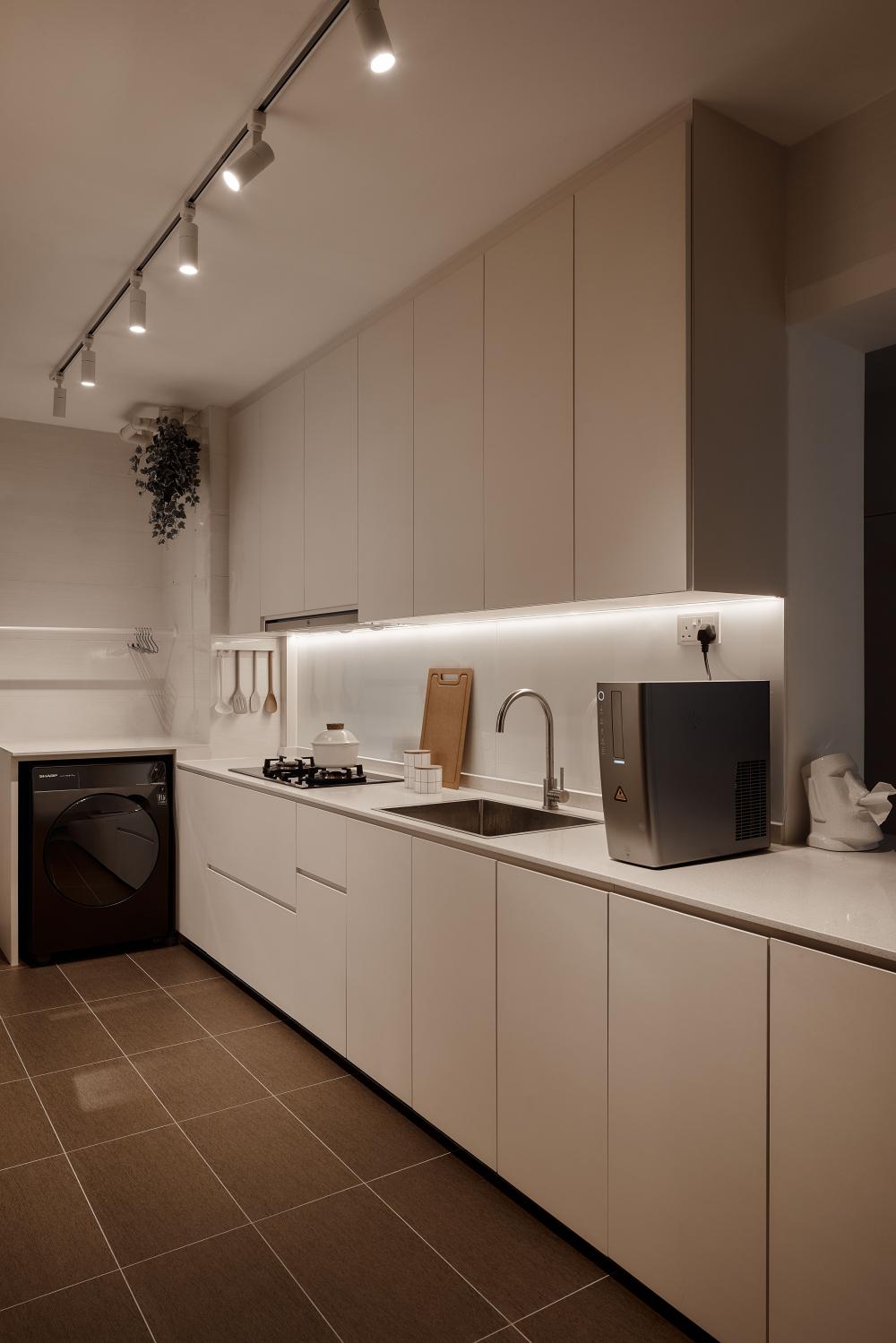Scandinavian Kitchen with Countertop and Cement Floor