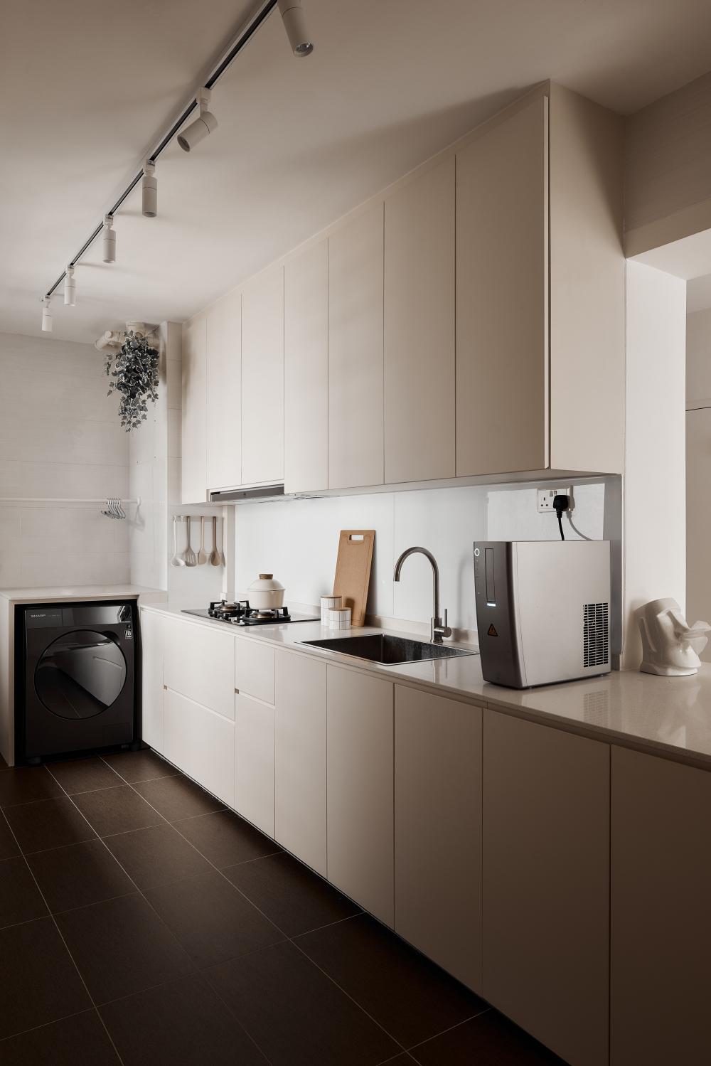Scandinavian Kitchen with Countertop and Cement Floor
