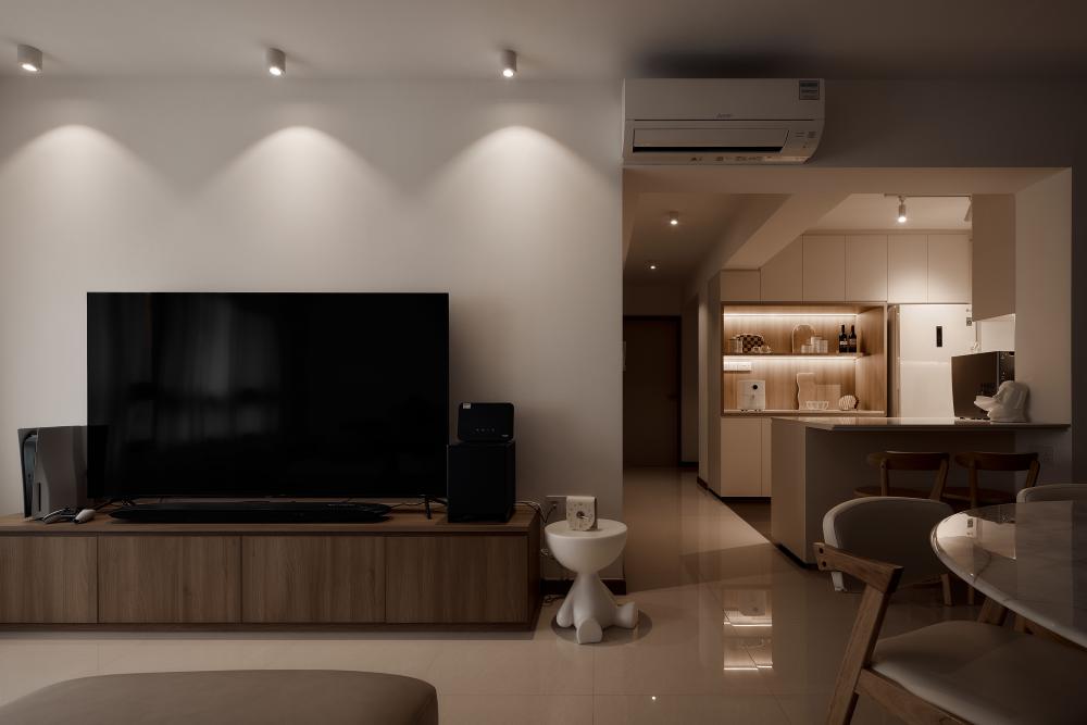 Scandinavian Living Room with Countertop and TV Console