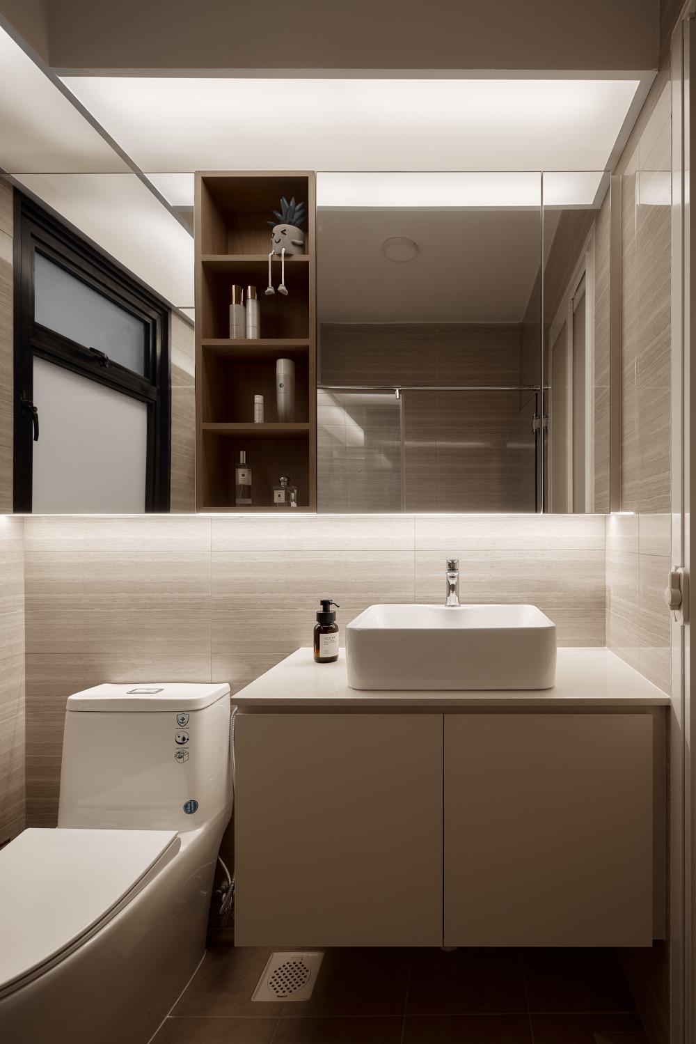Scandinavian Bathroom with Countertop and Mirror