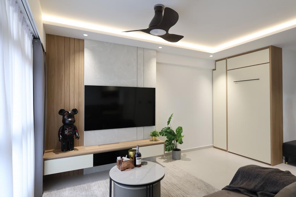 Contemporary Living Room with TV Console and Carpet