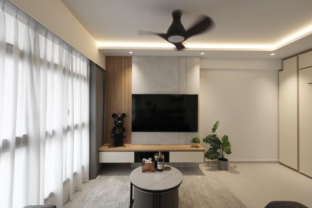 Contemporary Living Room with TV Console and Ceiling Light