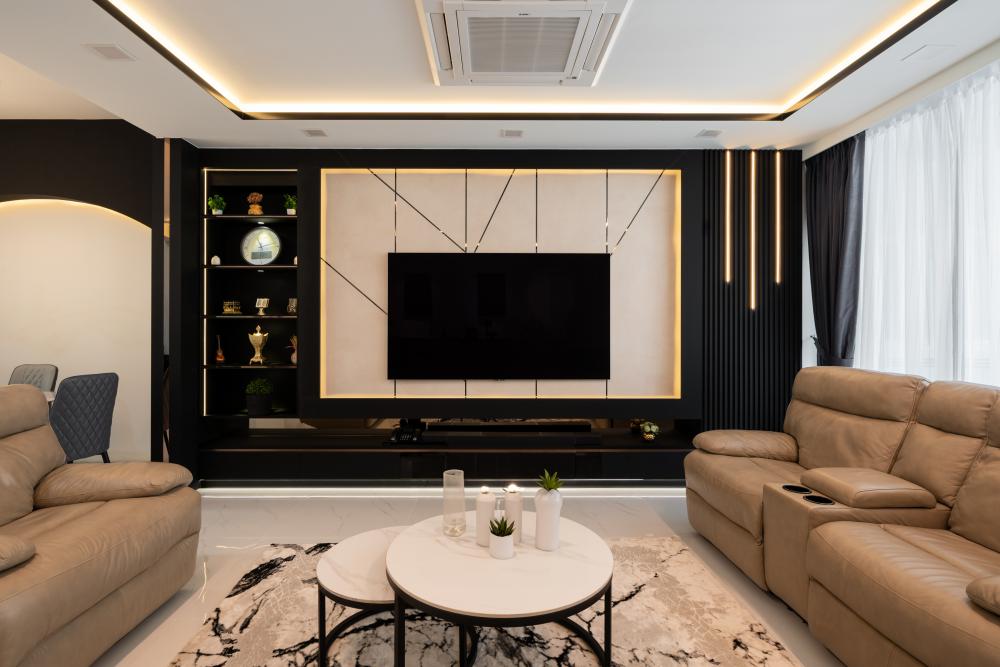 Modern Living Room with TV Console and Feature Wall