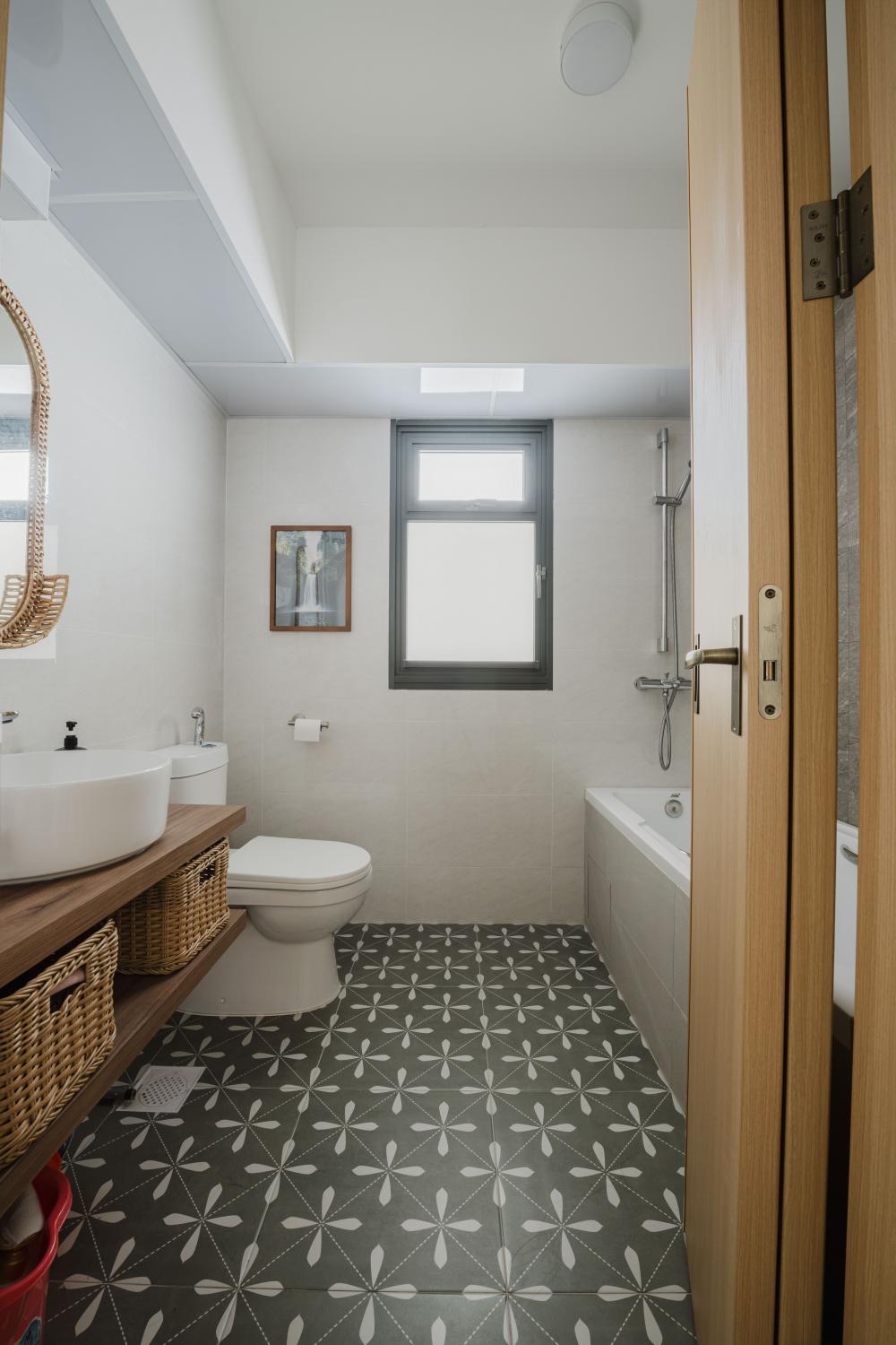 Country Bathroom with Mirror and Bathtub